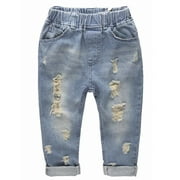 KIDSCOOL SPACE Retro Toddler Little Kid Rippd Holes Elastic Waist Fashion Jeans
